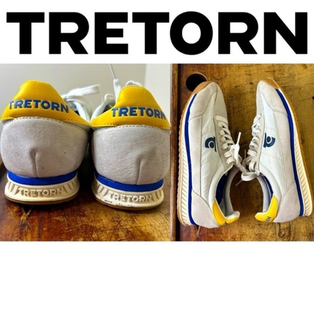 Tretorn Retro 3 Suede Low Top Sneakers Gray Blue Yellow Men’s 7 good preworn con
